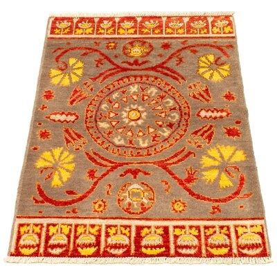 One-of-a-Kind Hand-Knotted New Age Shalimar Red 4'2" x 6'1" Wool Area Rug - Image 0