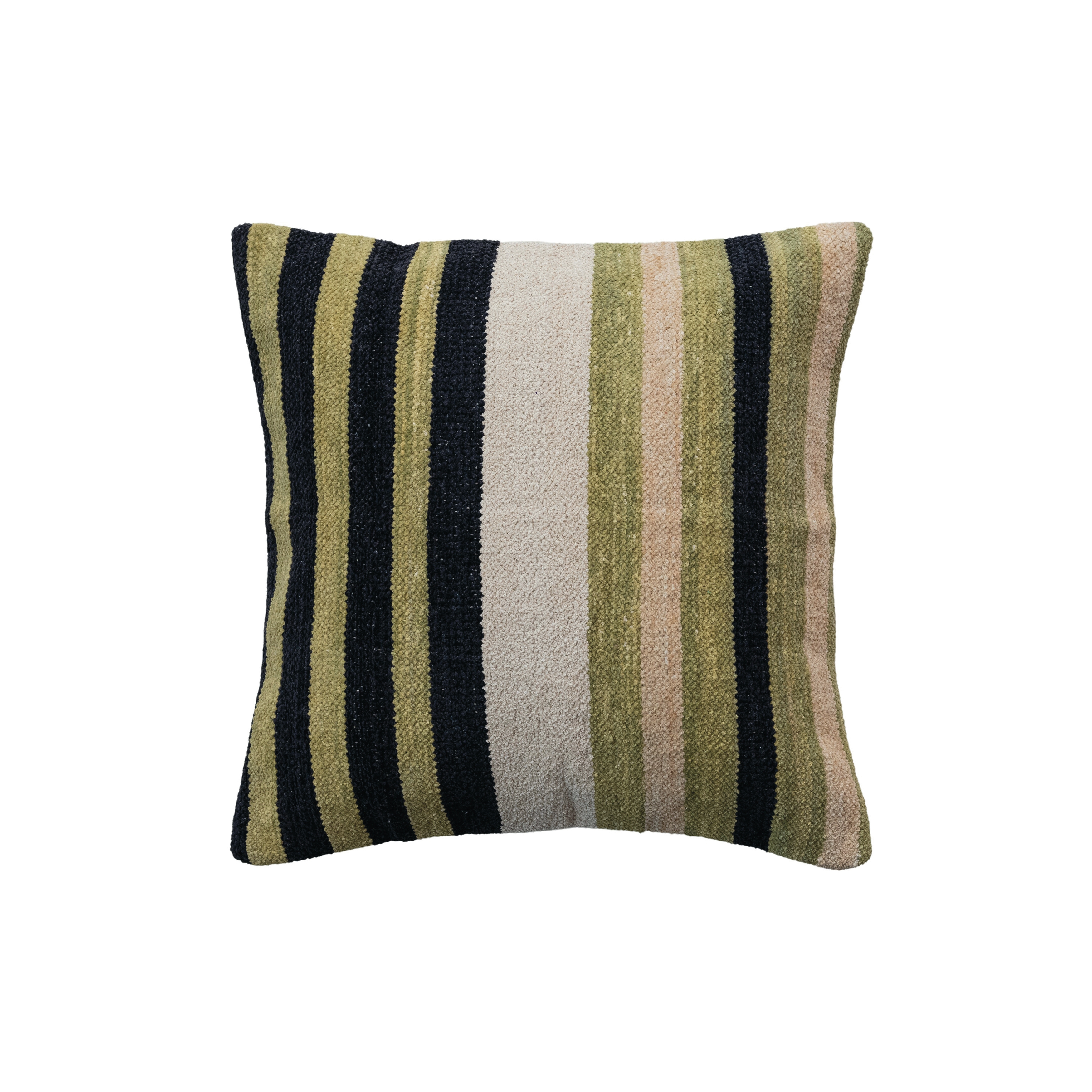 Square Woven Cotton Blend Chenille Pillow with Stripes, Multicolor - Image 0