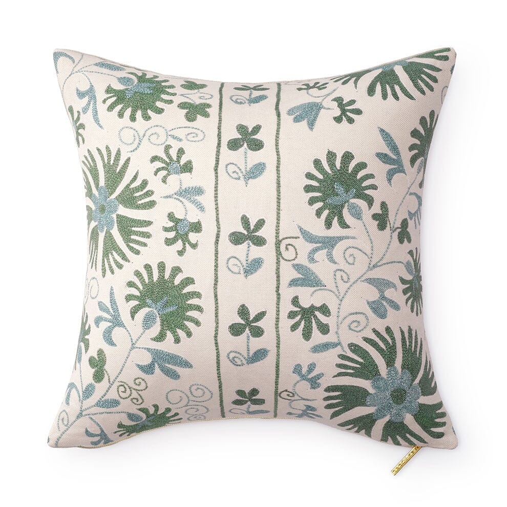 Sage Ribbon Suzani Pillow - Image 0