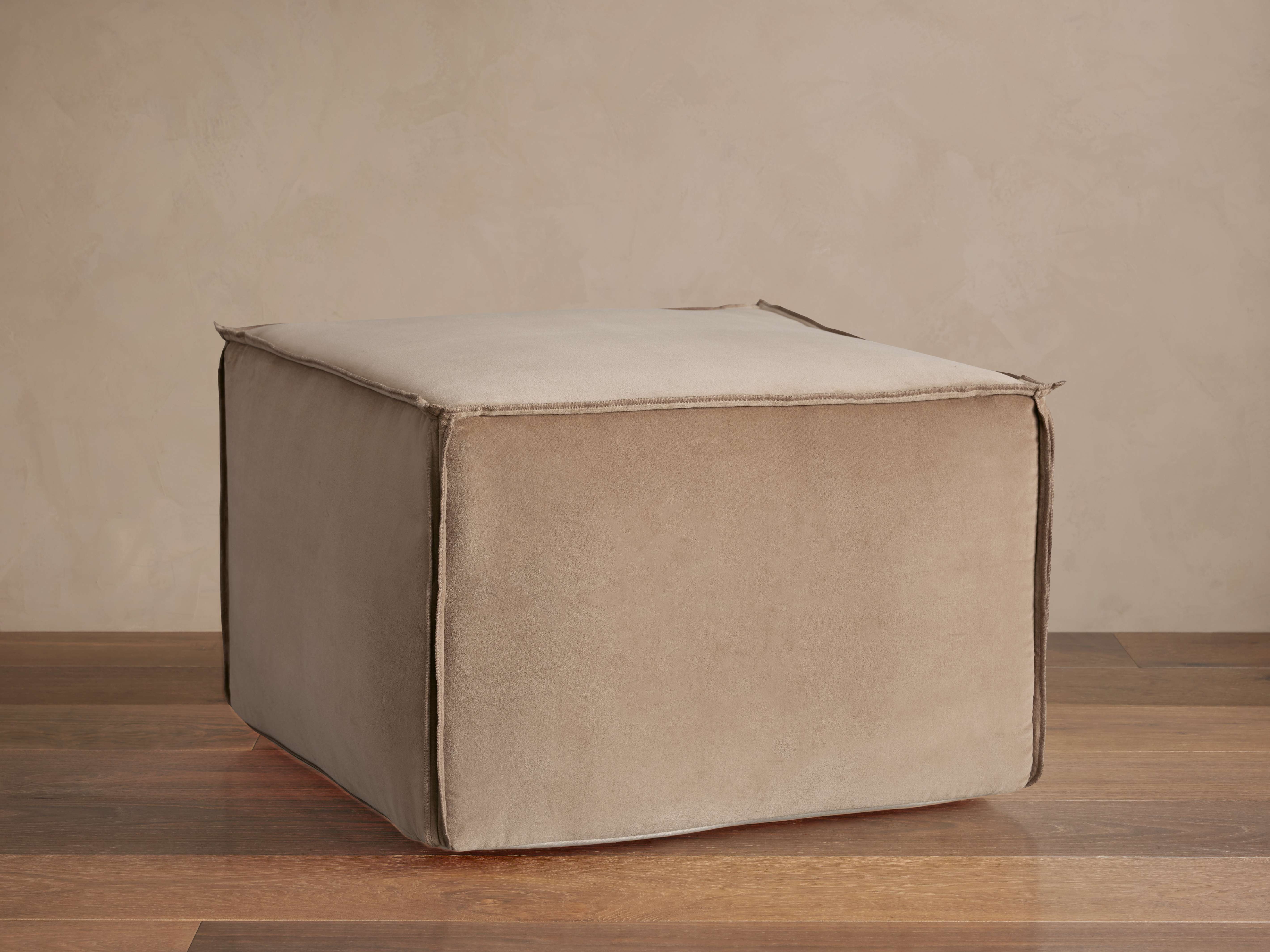 Washed Velvet Pouf in None 23" Gray  Taupe  - Image 0