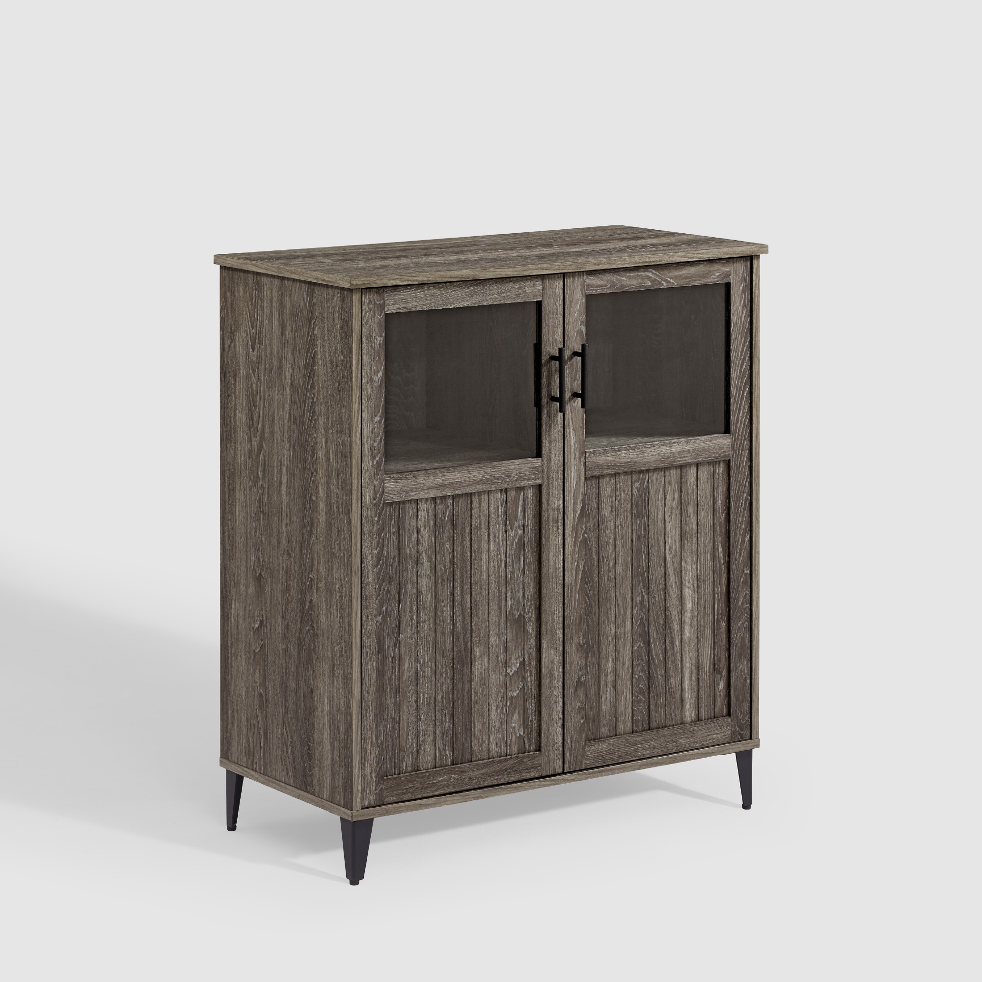Glass and Grooved Door Transitional Accent Cabinet - Cerused Ash - Image 0