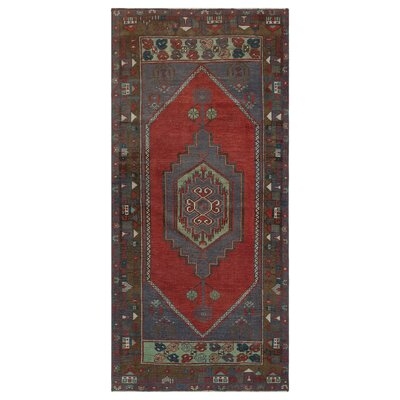 One-of-a-Kind Hand-Knotted 1960s Red/Blue 3'6" x 7'4" Runner Area Rug - Image 0