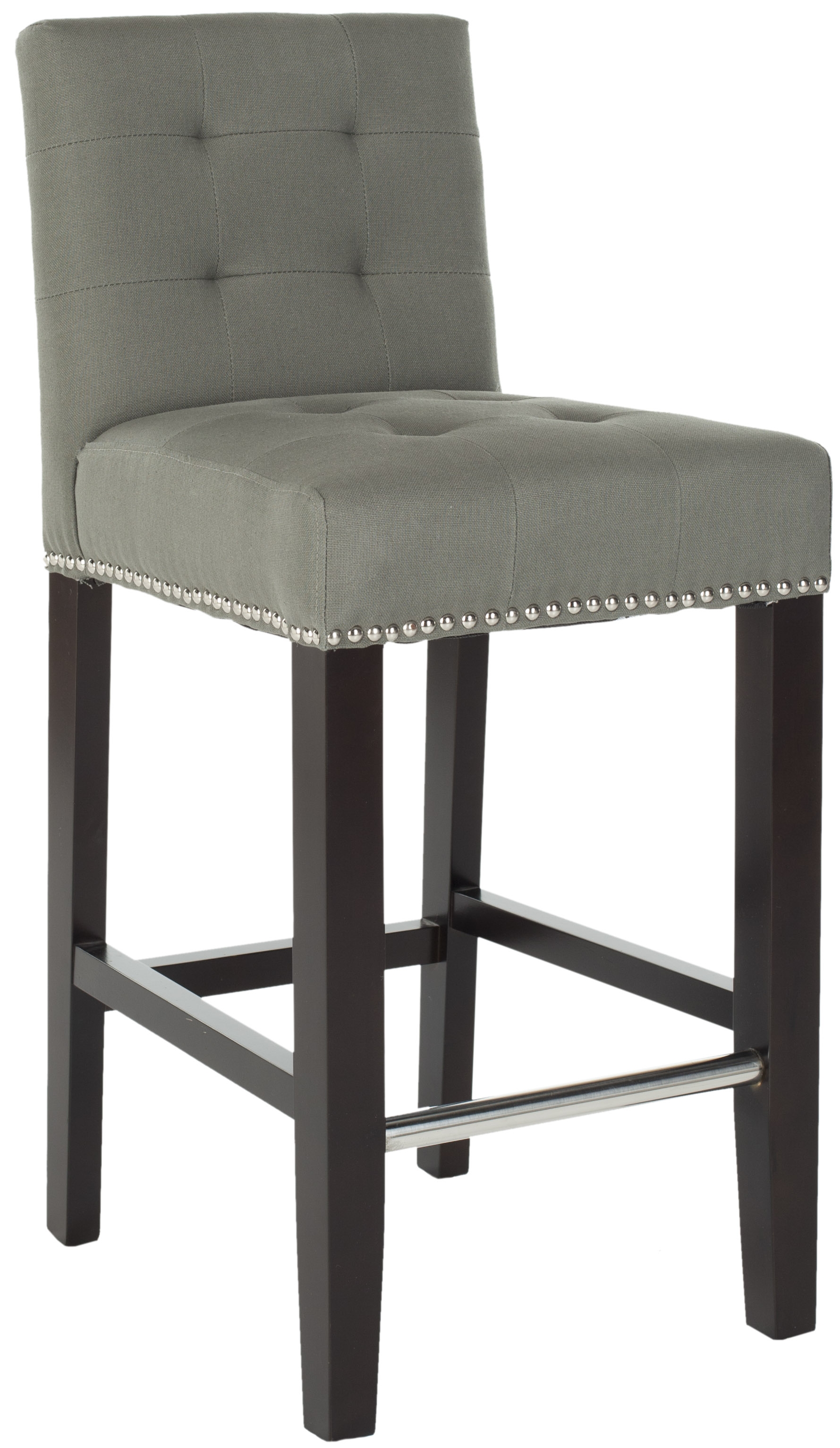 Thompson 23.9" Linen Counter Stool W/ Silver Nailheads - Sea Mist/Espresso - Safavieh - Image 1