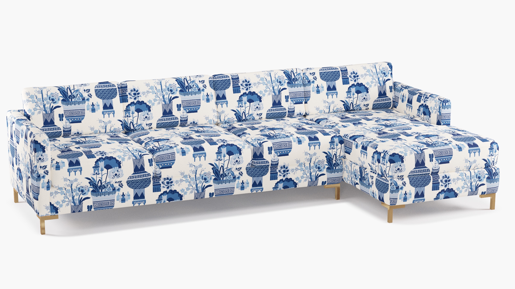 Modern Sectional, Right Facing, Delft Kan-Shie, Brass L Leg - Image 1