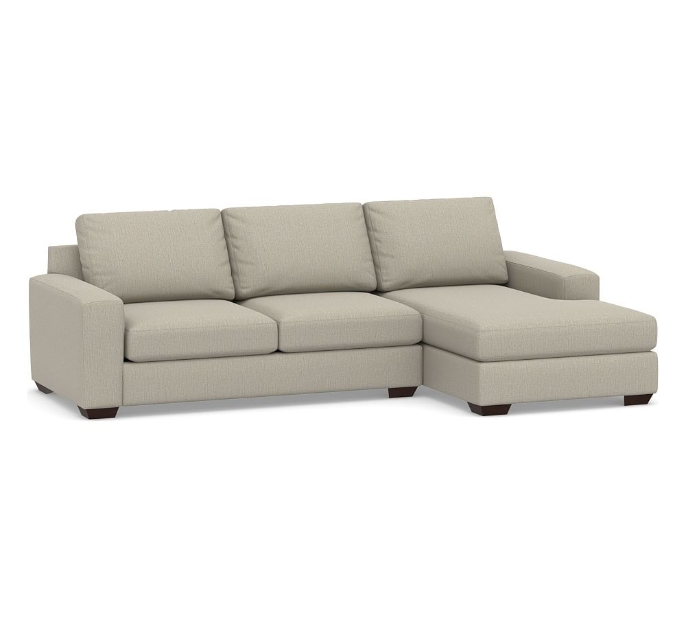 Big Sur Square Arm Upholstered Left Arm Loveseat with Chaise Sectional, Down Blend Wrapped Cushions, Chenille Basketweave Pebble - Image 0