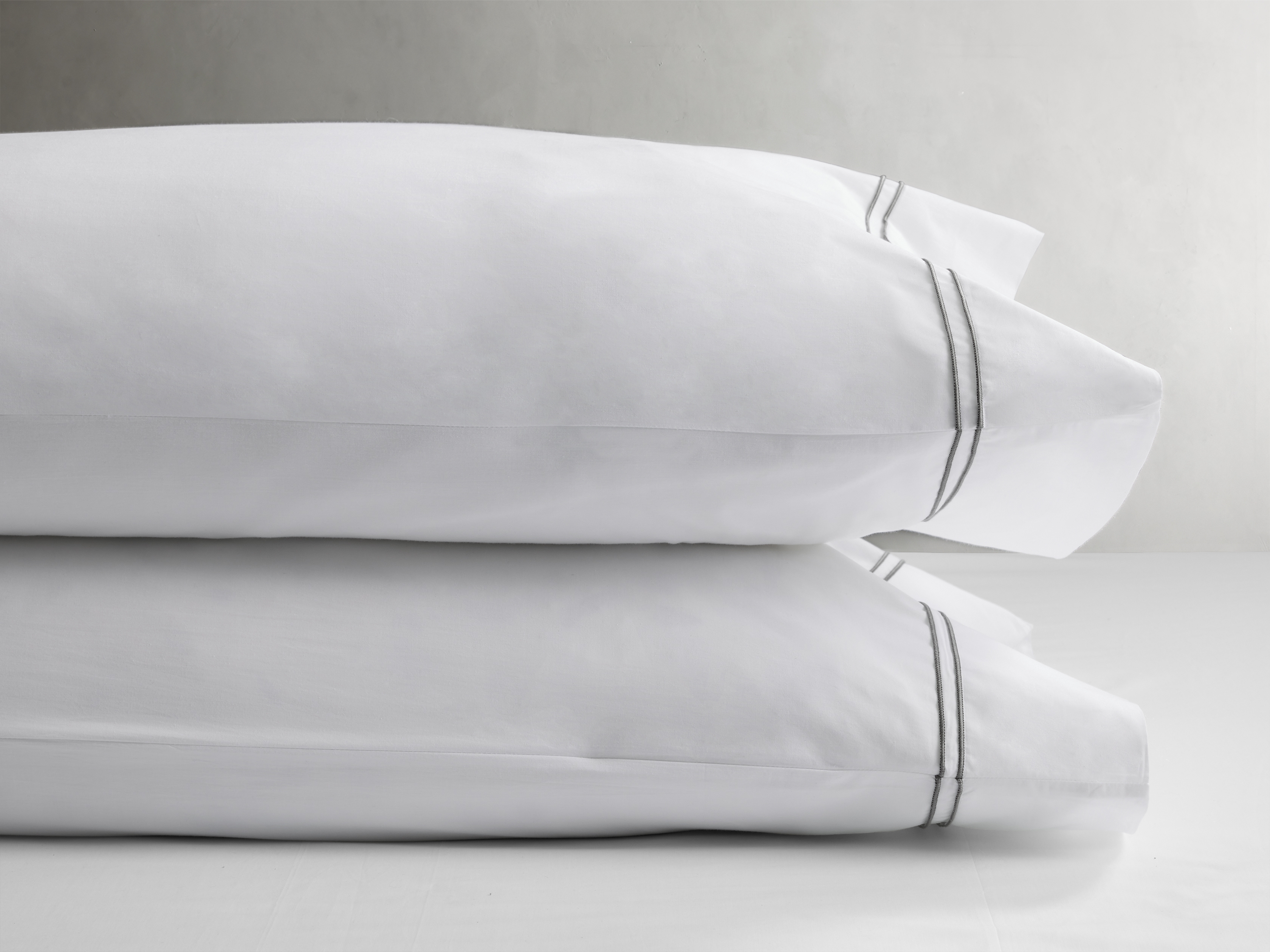 Italian Embroidered Pillowcases (Set Of 2) Percale Standard in Gray  Charcoal  - Image 0
