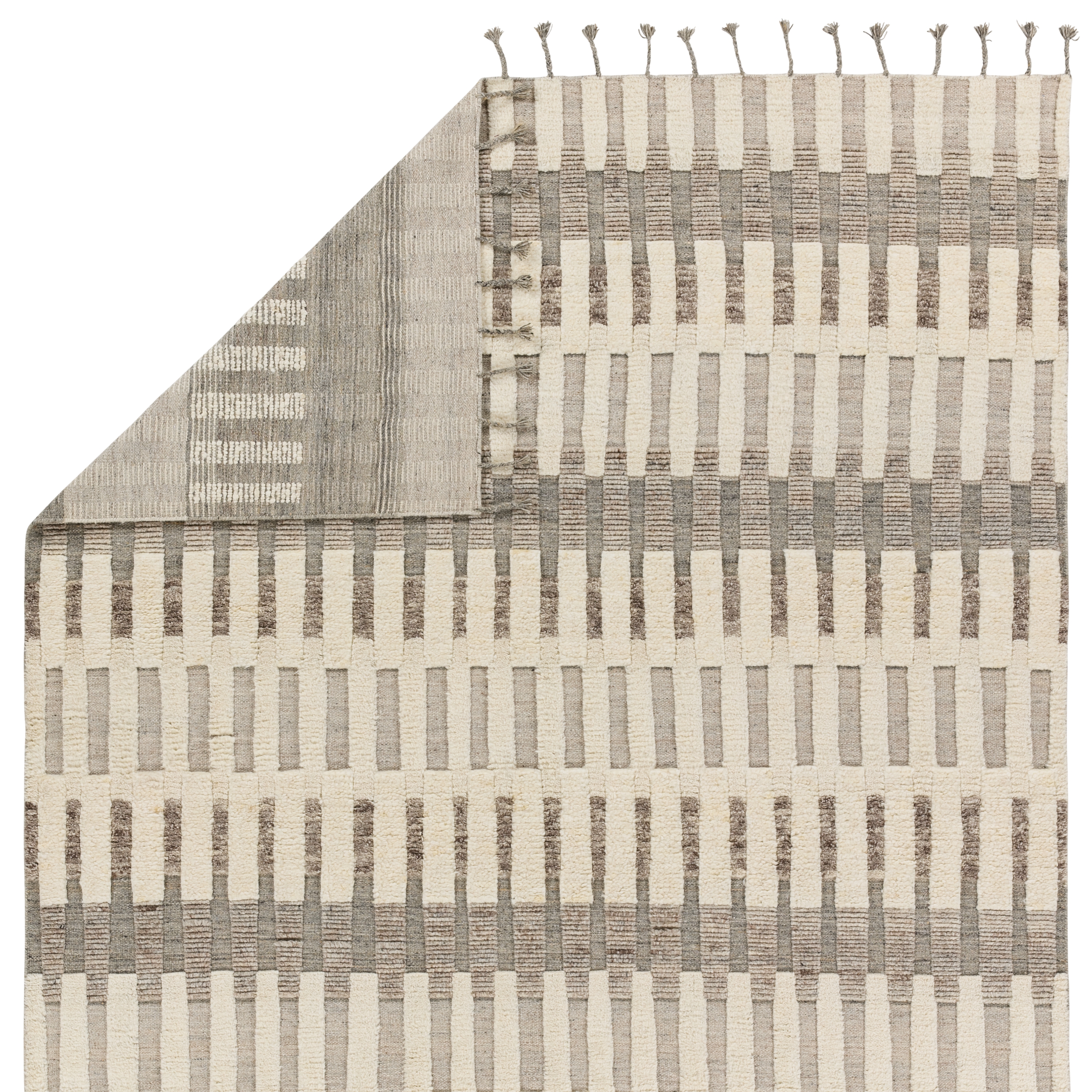 Izza KEO06 Handknotted Stripes Cream and Taupe Area Rug (8'x10') - Image 2