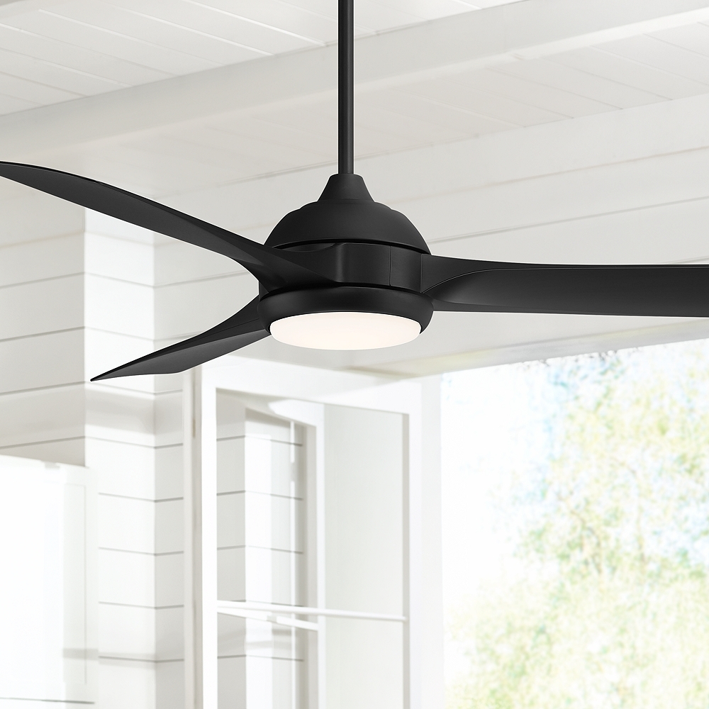 54" Casa Vieja Expedite Matte Black LED Damp Ceiling Fan with Remote - Image 0