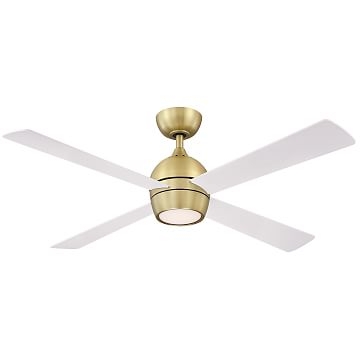 Kwad Ceiling Fan, Brushed Satin Brass with white blades, 52" - Image 0