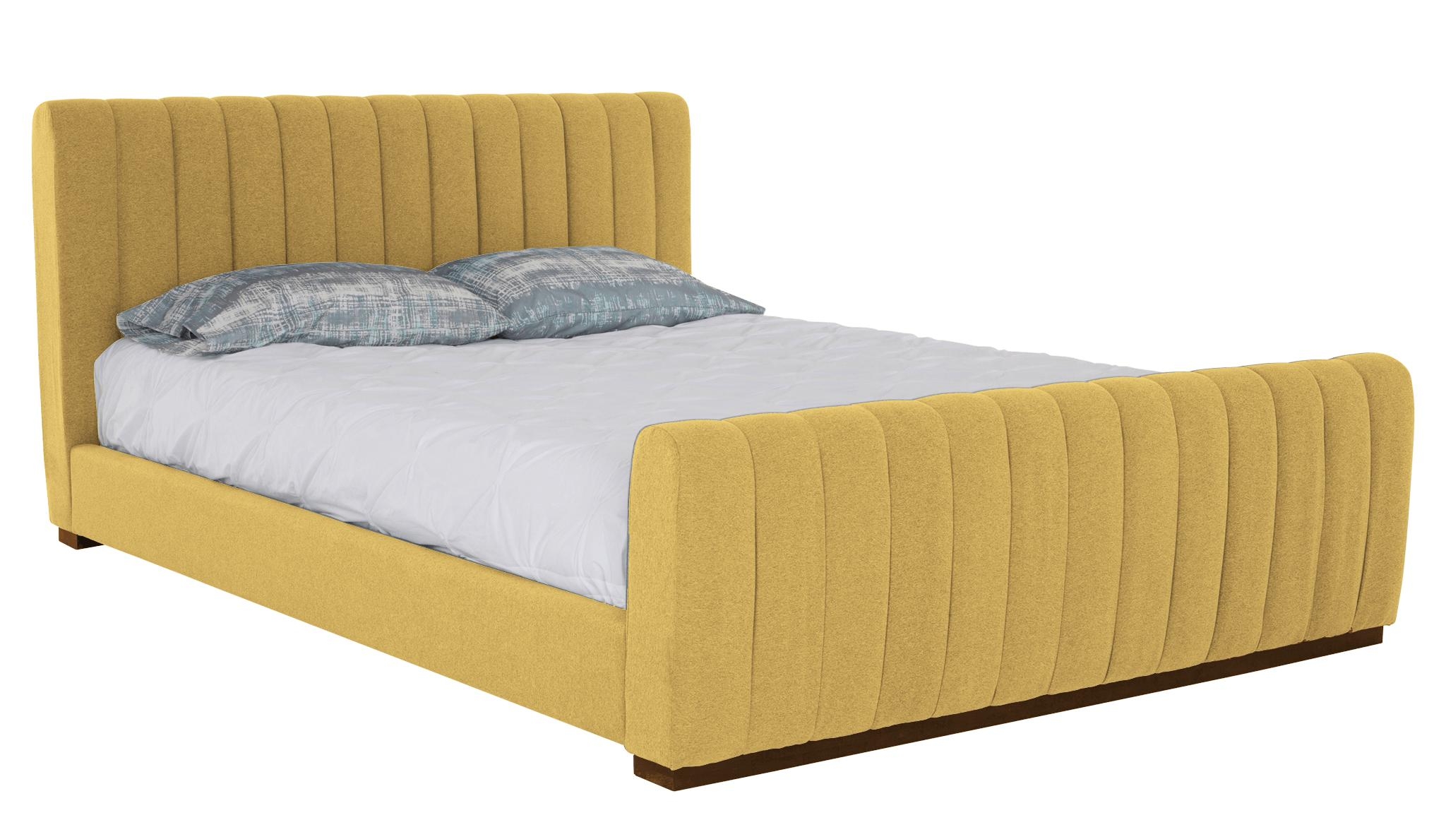Yellow Camille Mid Century Modern Bed - Bentley Daisey - Mocha - Queen - Image 1