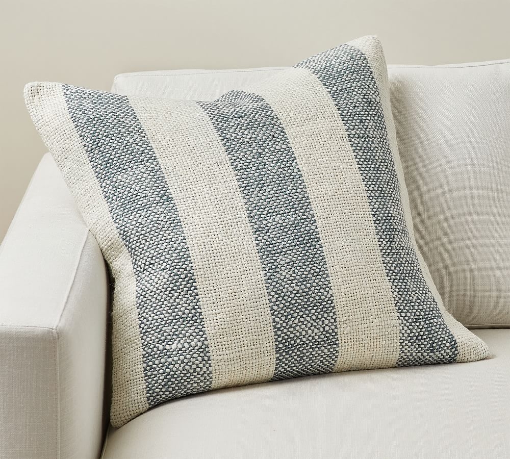 Faye Textured Striped Pillow Cover, 22", Chambray - Image 0