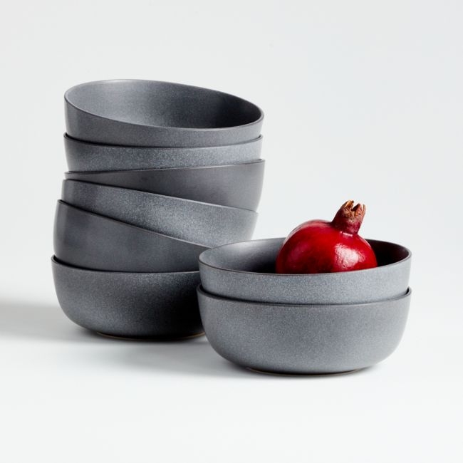 Wren Matte Dark Grey Bowl, Set of 8 - Image 0