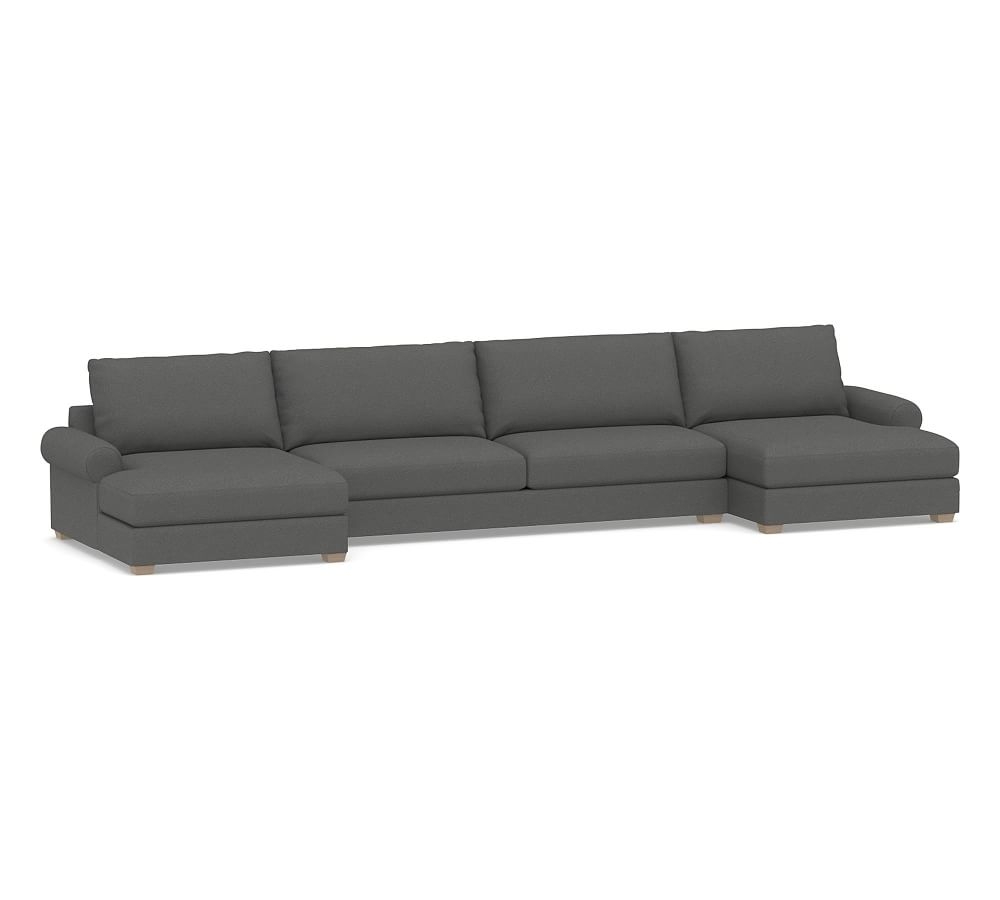 Canyon Roll Arm Upholstered U-Double Chaise Sofa Sectional, Down Blend Wrapped Cushions, Park Weave Charcoal - Image 0