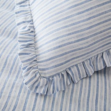 HTH Canyon Stripe Ruffle European Flax Linen Duvet, Standard Sham Set, Blue Multi - Image 1
