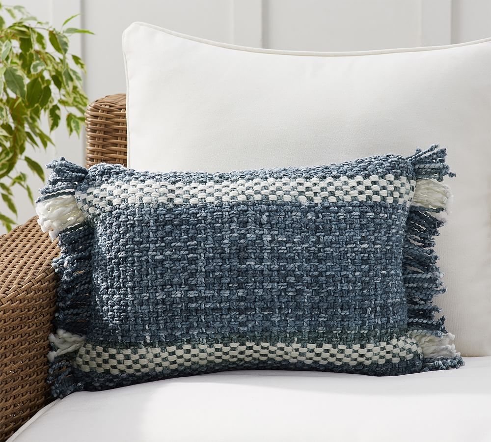 Ixora Eco-Friendly Textured Indoor/Outdoor Lumbar Pillow, 14 x 20", Navy - Image 0