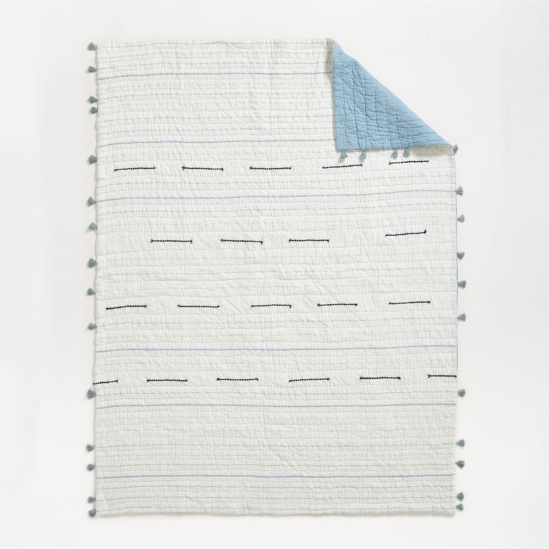 Blue Embroidered Texture Stripe Voile Sham - Image 5