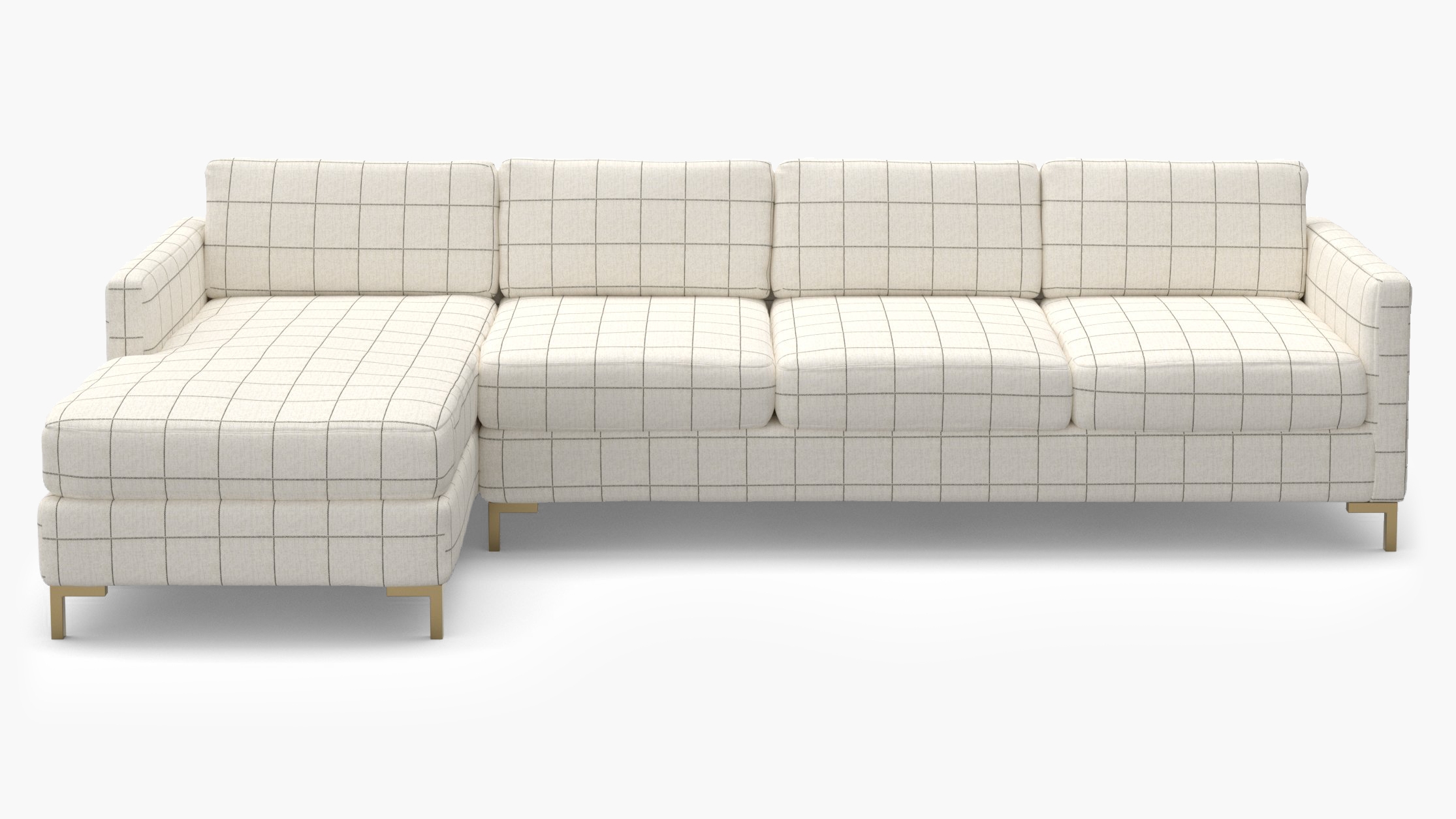 Modern Sectional, Left Facing, Coal Windowpane, Brass L Leg - Image 0