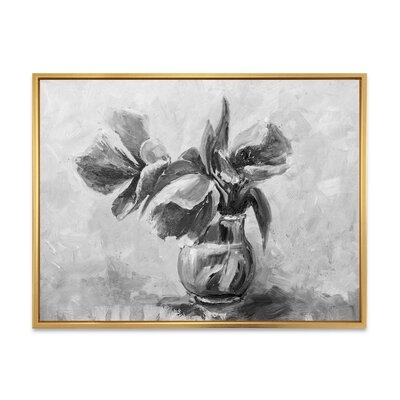 Monochrome Still Life Of Flowers In A Vase - Traditional Canvas Wall Art Print - Image 0