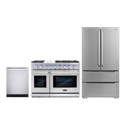 3 Piece Kitchen Package With 48" Freestanding Dual Fuel Range 24" Built-in Fully Integrated Dishwasher & Energy Star French Door Refrigerator - Image 0