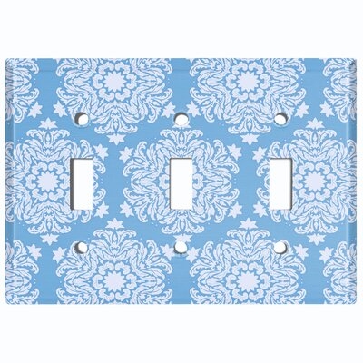 Metal Light Switch Plate Outlet Cover (Damask Snow Flake Teal - Triple Toggle) - Image 0