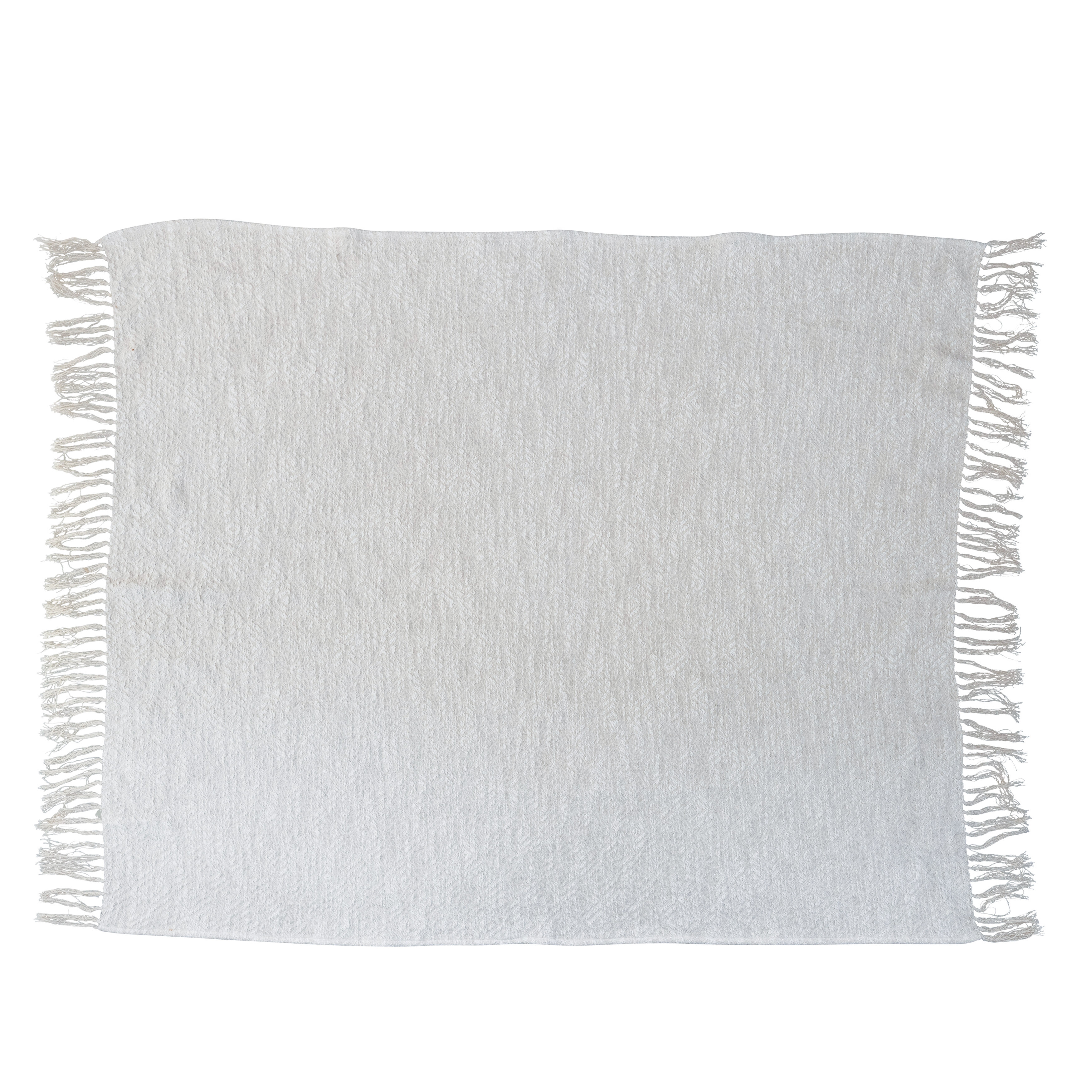  Cotton Throw Blanket with Silver Metallic Thread and Fringe, Cream - Image 0