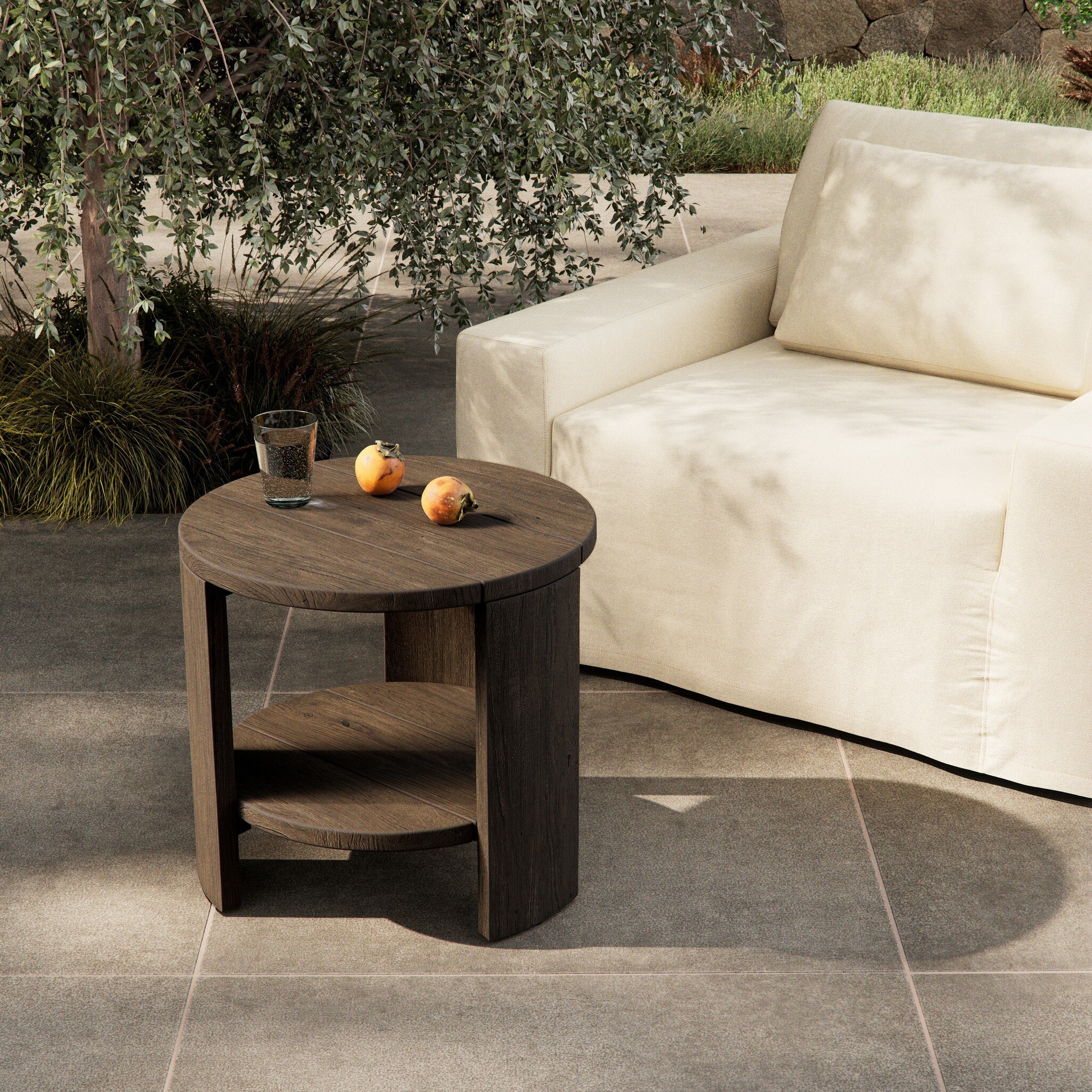 Roca Outdoor Round End Table - Stained Heritage Brown-FSC - Image 3