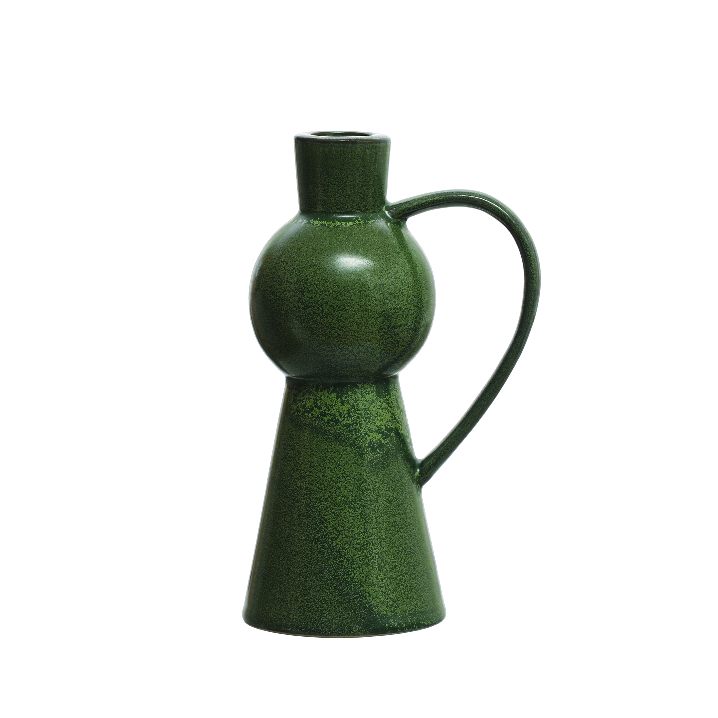 Stoneware Taper Holder with Handle, Reactive Glaze, Green (Each One Will Vary) - Image 0