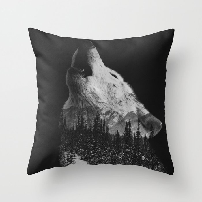 Howling Wolf Couch Throw Pillow by Andreas Lie - Cover (20" x 20") with pillow insert - Indoor Pillow - Image 0