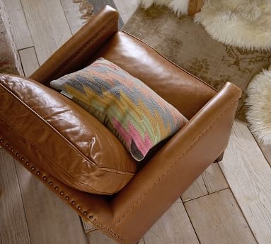 Tyler Square Arm Leather Armchair without Nailheads, Down Blend Wrapped Cushions, Churchfield Camel - Image 2