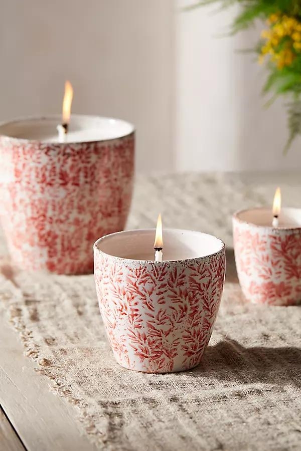 Ceramic Citronella + Thyme Candle, Coral Floral - Image 0