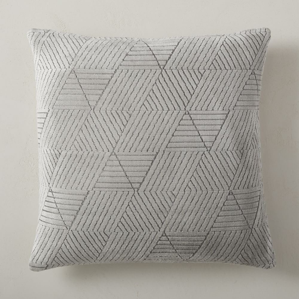 Geo Facet Jacquard Velvet Pillow Cover, 20"x20", Frost Gray - Image 0