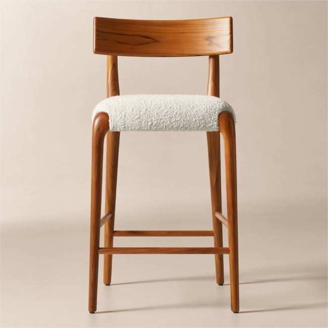 Savanna Teak Wood and Warm White Boucle Counter Stool - Image 0