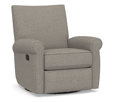 Grayson Roll Arm Upholstered Swivel Recliner, Polyester Wrapped Cushions, Performance Chateau Basketweave Light Gray - Image 0
