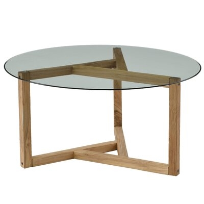Round Glass Coffee Table Modern Cocktail Table Easy Assembly Sofa Table For Living Room With Tempered Glass Top & Sturdy Wood Base - Image 0