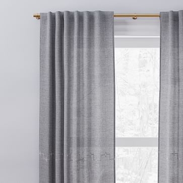 European Flax Linen Ladder Stripe Curtain, Slate Melange/White, 48"x84" - Image 3