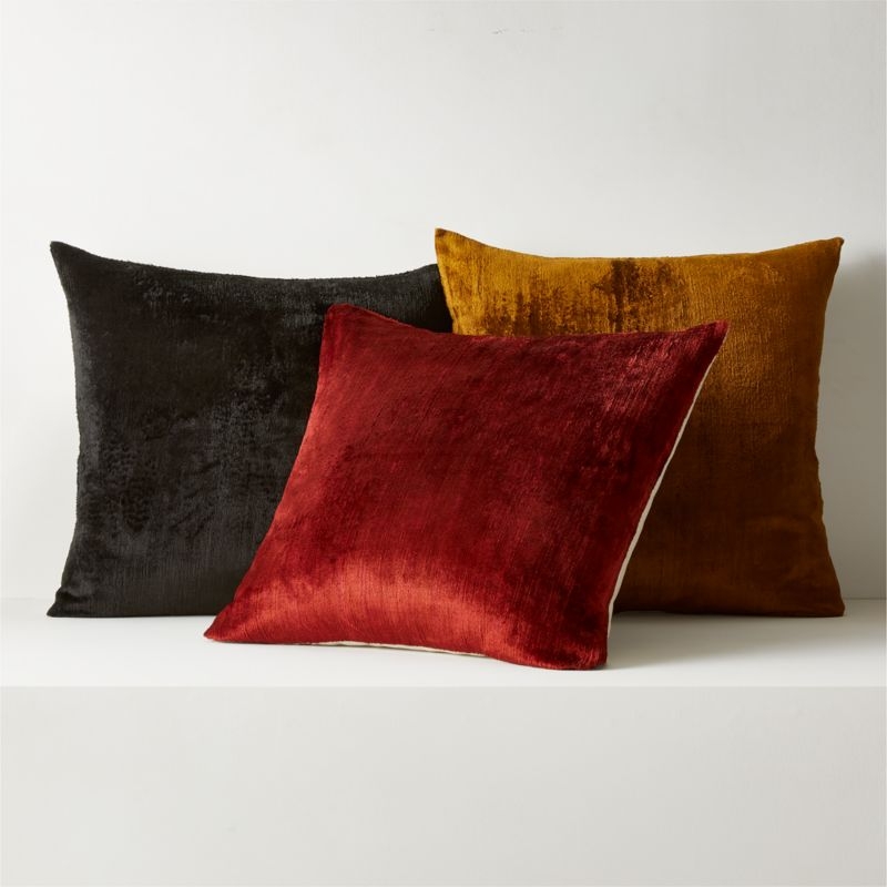 Truette Tapenade Yellow Turkish Silk Throw Pillow with Feather-Down Insert 26''x26" - Image 4