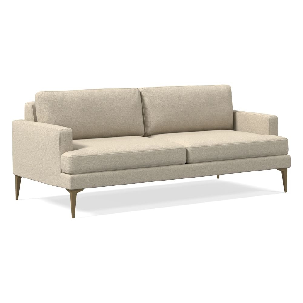 Andes 77" Multi-Seat Sofa, Petite Depth, Chenille Tweed, Dove, Brass - Image 0