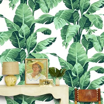 WallShoppe Tropical Leaf Print Wallpaper, "27"x39", Ivory - Image 1