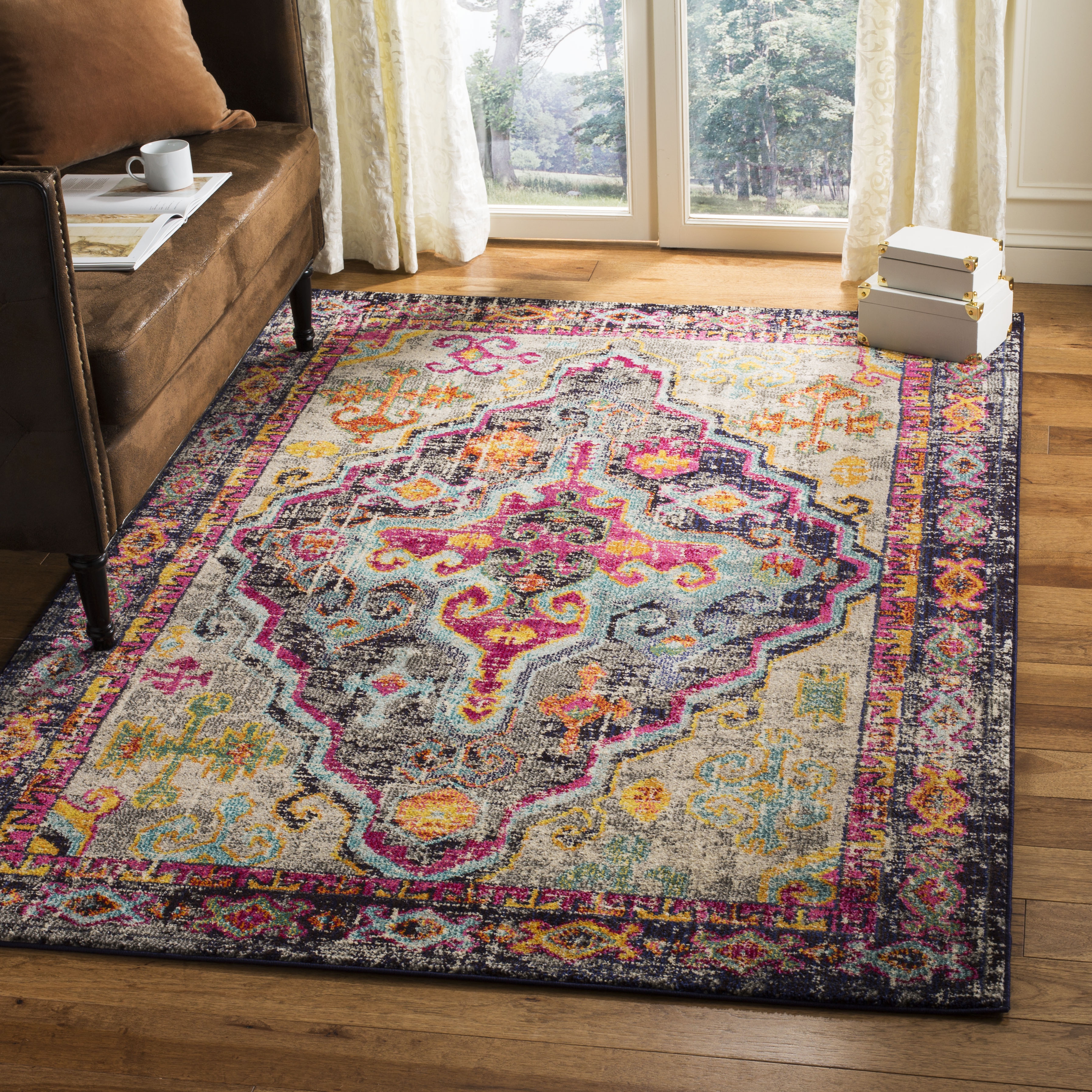 Arlo Home Woven Area Rug, MNC247R, Grey/Fuchsia,  4' X 5' 7" - Image 1