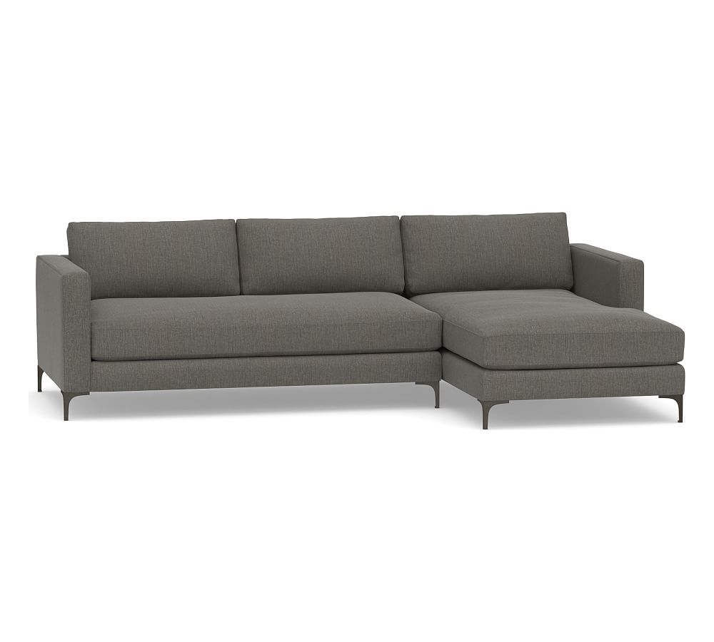 Jake Upholstered Left Arm 2-Piece Sectional with Chaise 2x1 with Bronze Legs, Polyester Wrapped Cushions, Chenille Basketweave Charcoal - Image 0