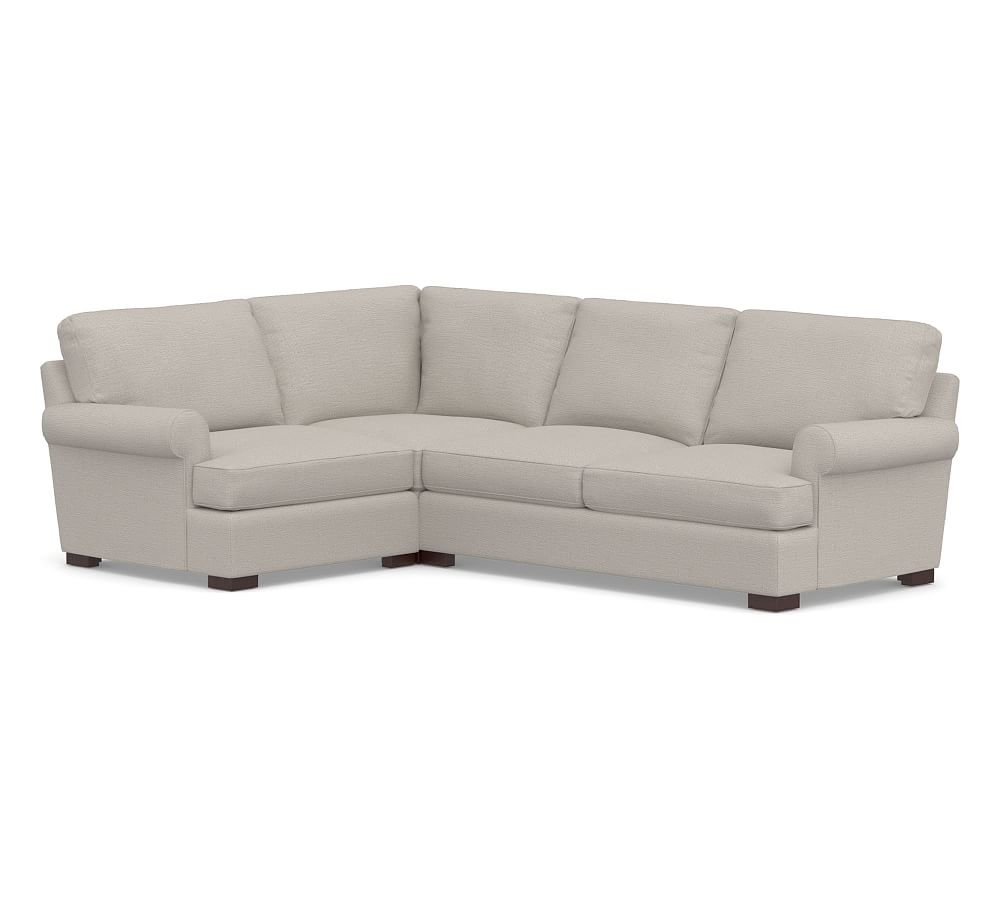 Townsend Roll Arm Upholstered Right Arm 3-Piece Corner Sectional, Polyester Wrapped Cushions, Chunky Basketweave Stone - Image 0