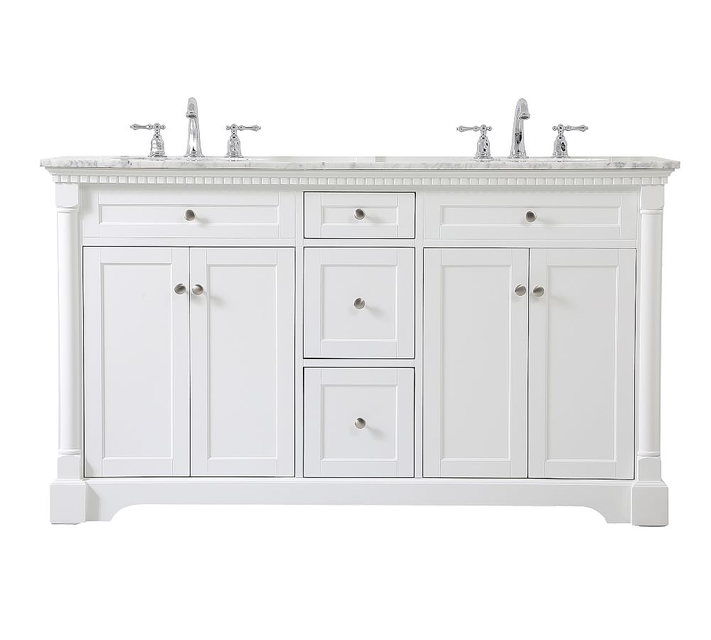 White Lorenz Double Sink Vanity, 60" - Image 0