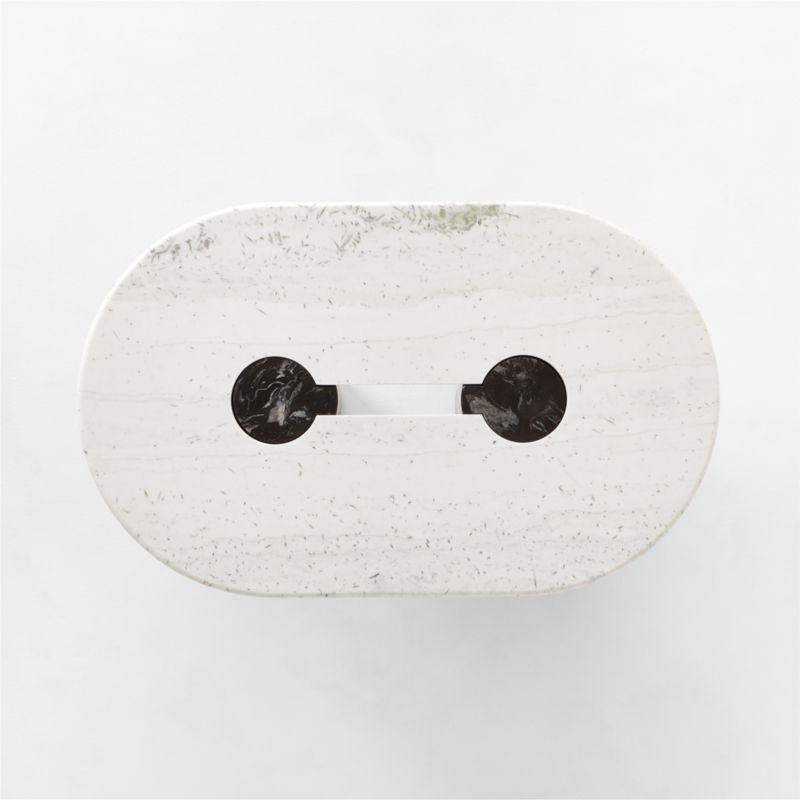 Liguria 51.25" Oval White Marble Coffee Table with Black Marble Base by Gianfranco Frattini - Image 7