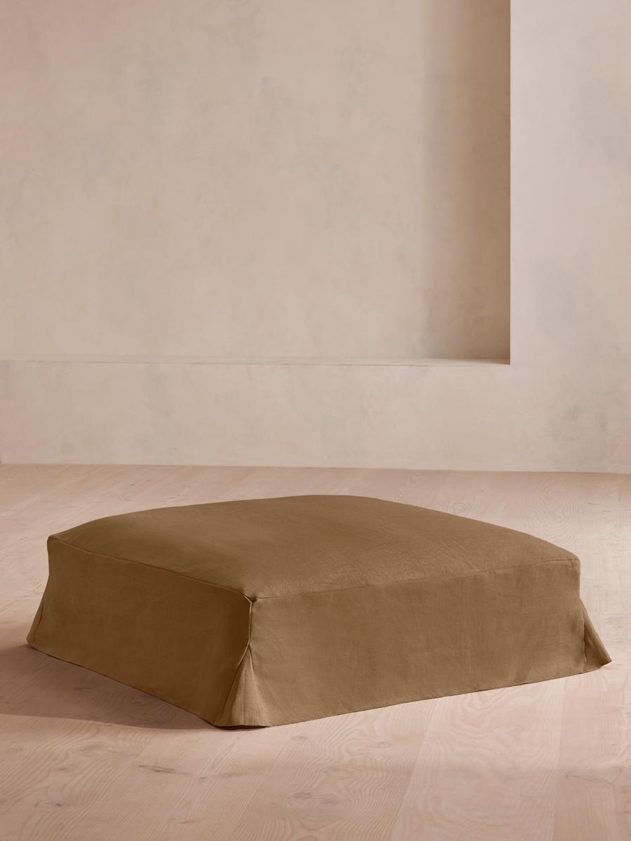 Roma Square Ottoman, Linen, Ochre, US - Image 0