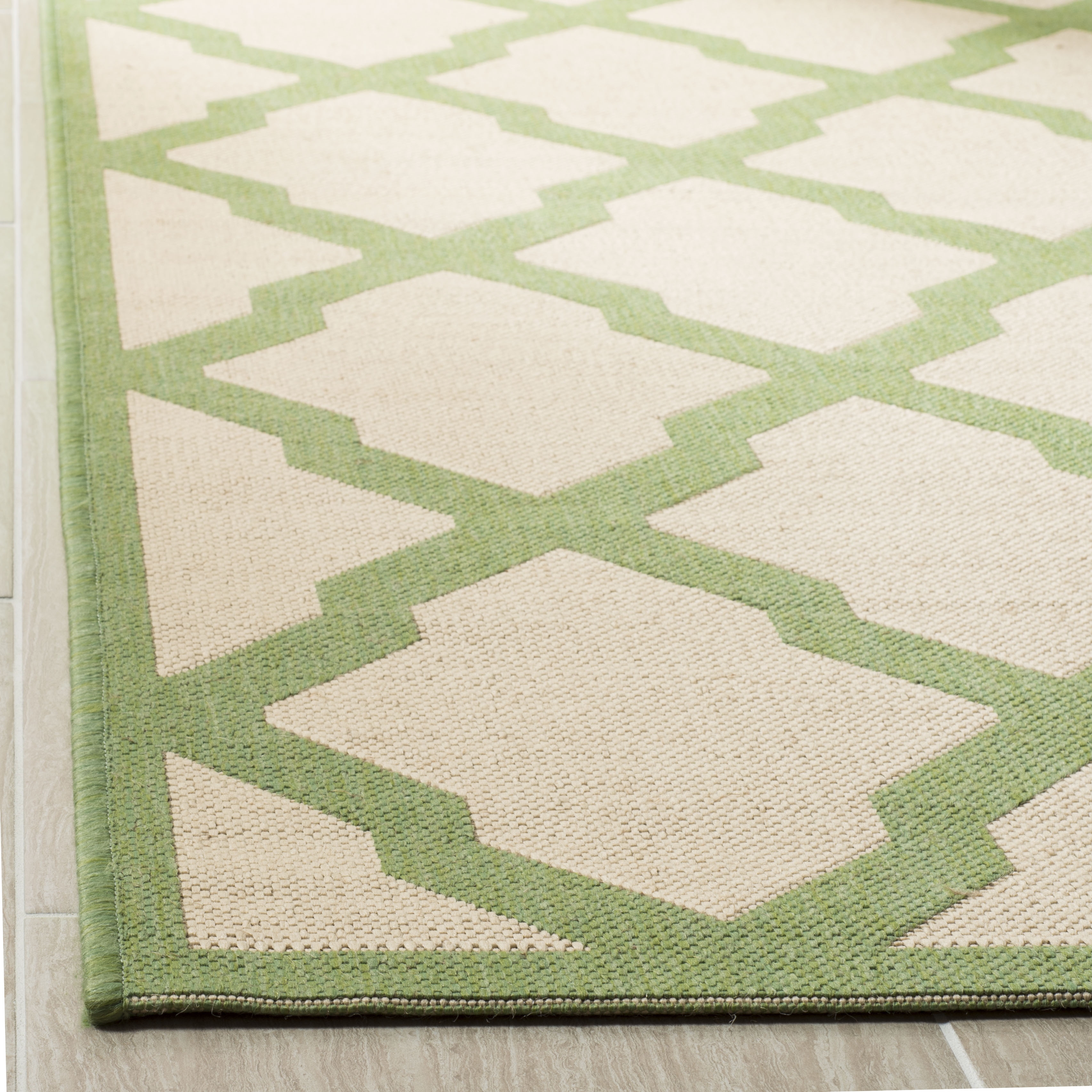 Arlo Home Indoor/Outdoor Woven Area Rug, LND122V, Cream/Olive,  2' X 8' - Image 2