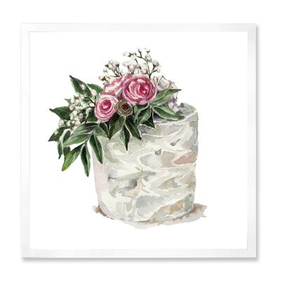 Pink Roses And White Flowers On Cake - Traditional Canvas Wall Art Print FDP35484 - Image 0