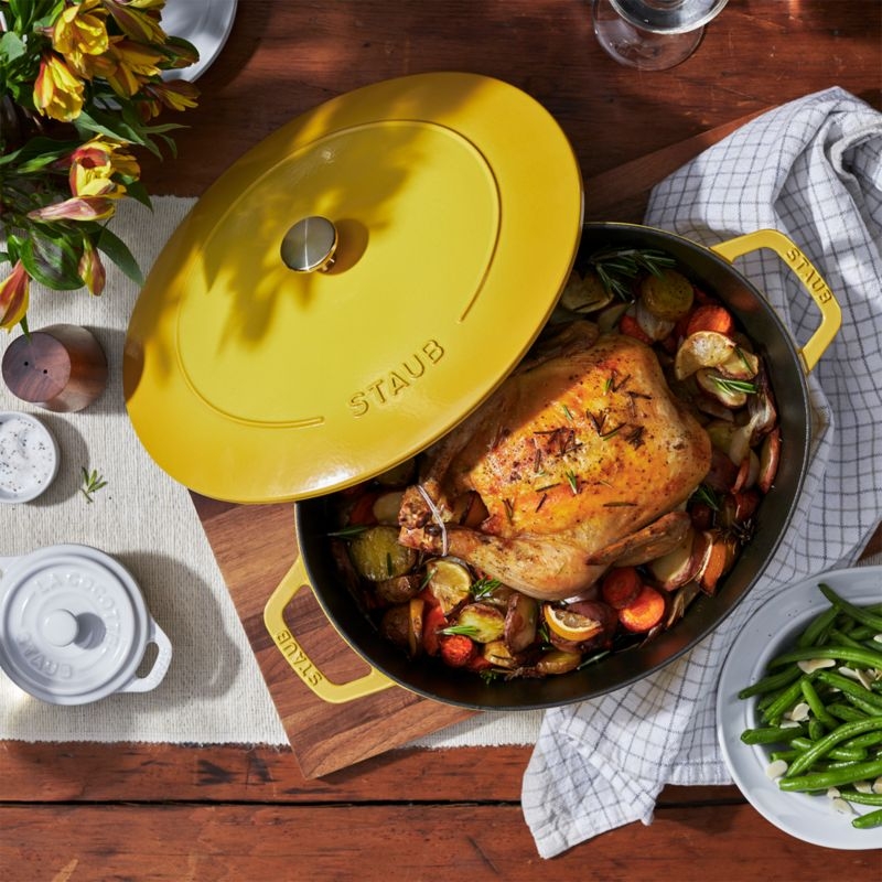 Staub 6.25-Qt. Citron Enameled Cast Iron Shallow Oval Dutch Oven - Image 3