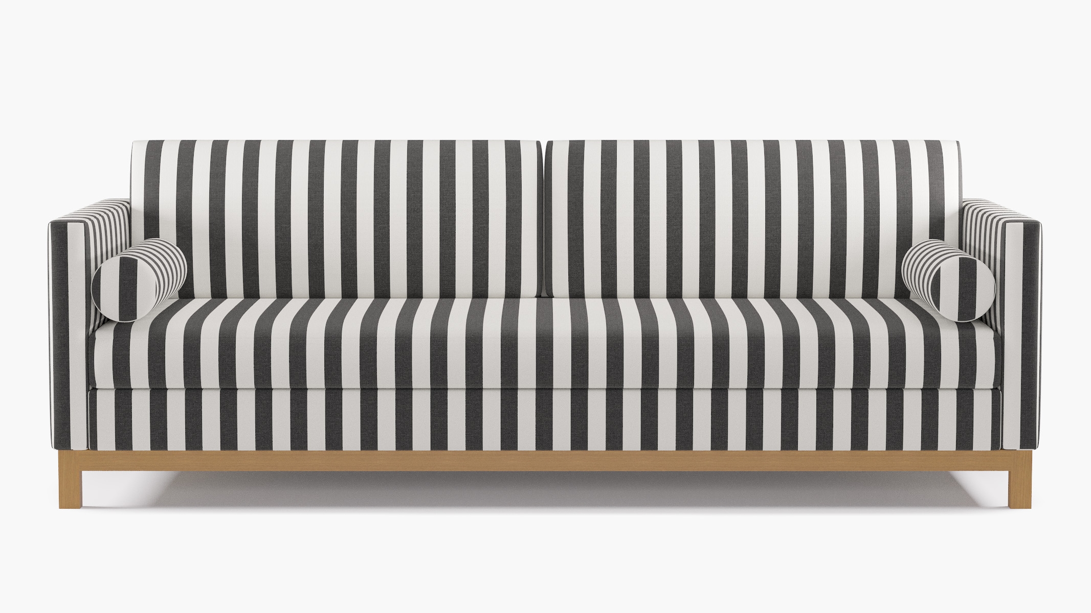 Tailored Tuxedo Sofa, Ink Cabana Stripe, Natural Wood Rail - Image 0