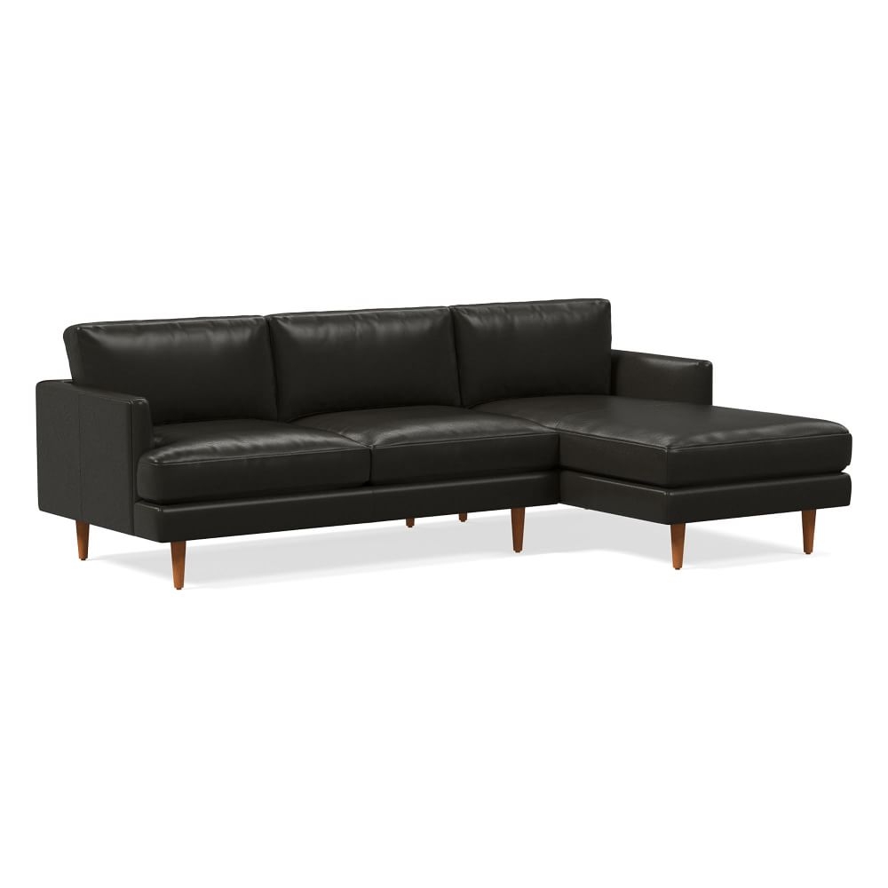 Haven Loft Set 01: Left Arm Sofa, Right Arm Chaise, Trillium, Parc Leather, Black, Pecan - Image 0