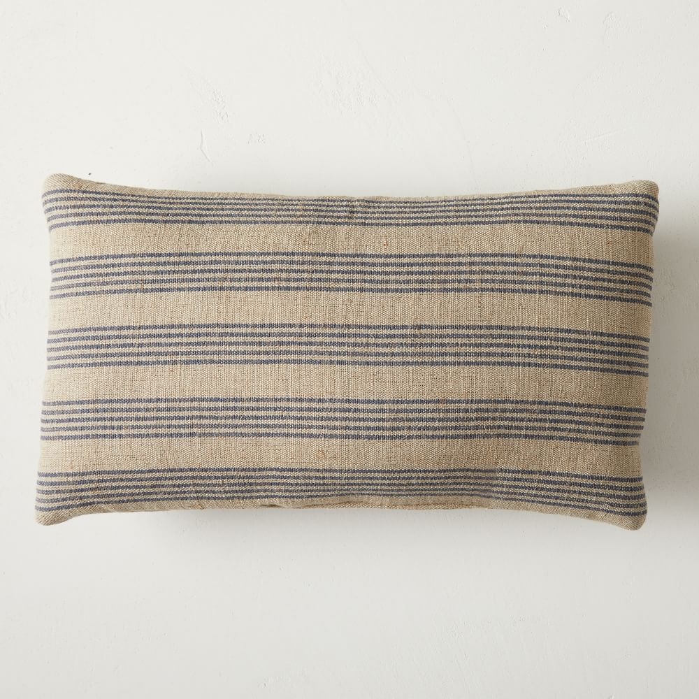 Outdoor Natural Mini Stripe Pillow, 12"x21", Natural/Midnight - Image 0